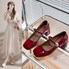 Faionable Retro Mary Jane Women's shoes Red Wedding shoes Spring Autumn New High Heels Thi Heel Elegance woman dress pump