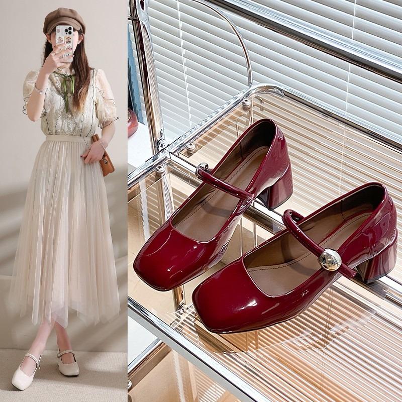 Faionable Retro Mary Jane Women's shoes Red Wedding shoes Spring Autumn New High Heels Thi Heel Elegance woman dress pump