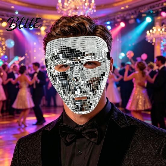 Lightweight Halloween Mask Disco Ball Mask Breathable Mirror Mosaic Masquerade Gold Face Glitter Party Costume for Dance Performance Club