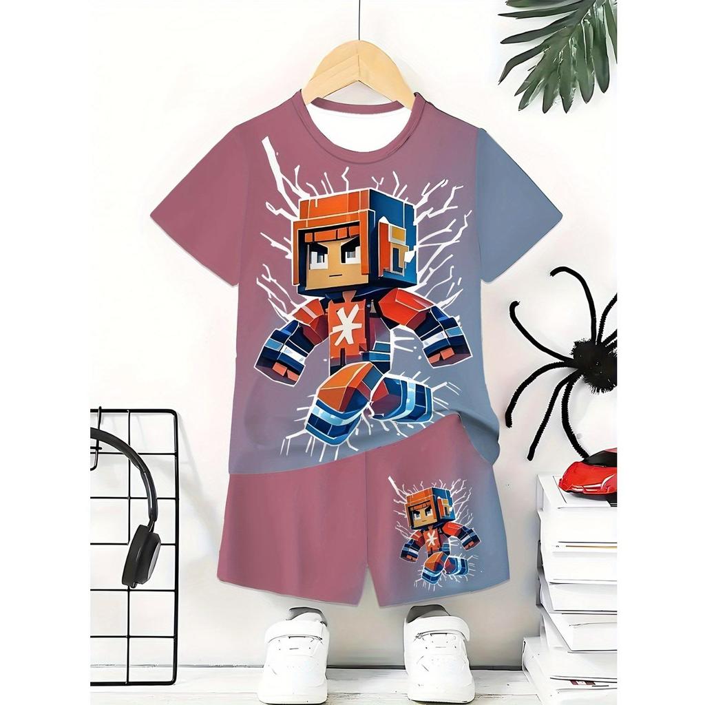 Set da ragazzo di pullover casual alla moda con stampa 3D, pantaloncini a maniche corte, maglietta sportiva T, pantaloncini T-shirt da esterno per ragazzi