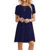 Elegant Short Sleeve Pleated Swing Round Neck Solid Color Loose Dress Women Casual Mini Beach Dress Vestidos