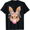 Cute Bunny Rabbit Face Leopard Glasses Girl Happy Easter Day T-Shirt