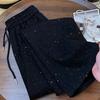 Shiny Star Sequin High Waist Straight Leg Floor Length Pants Women's Slim Fit Casual Wide Leg Trousers Autumn Summer