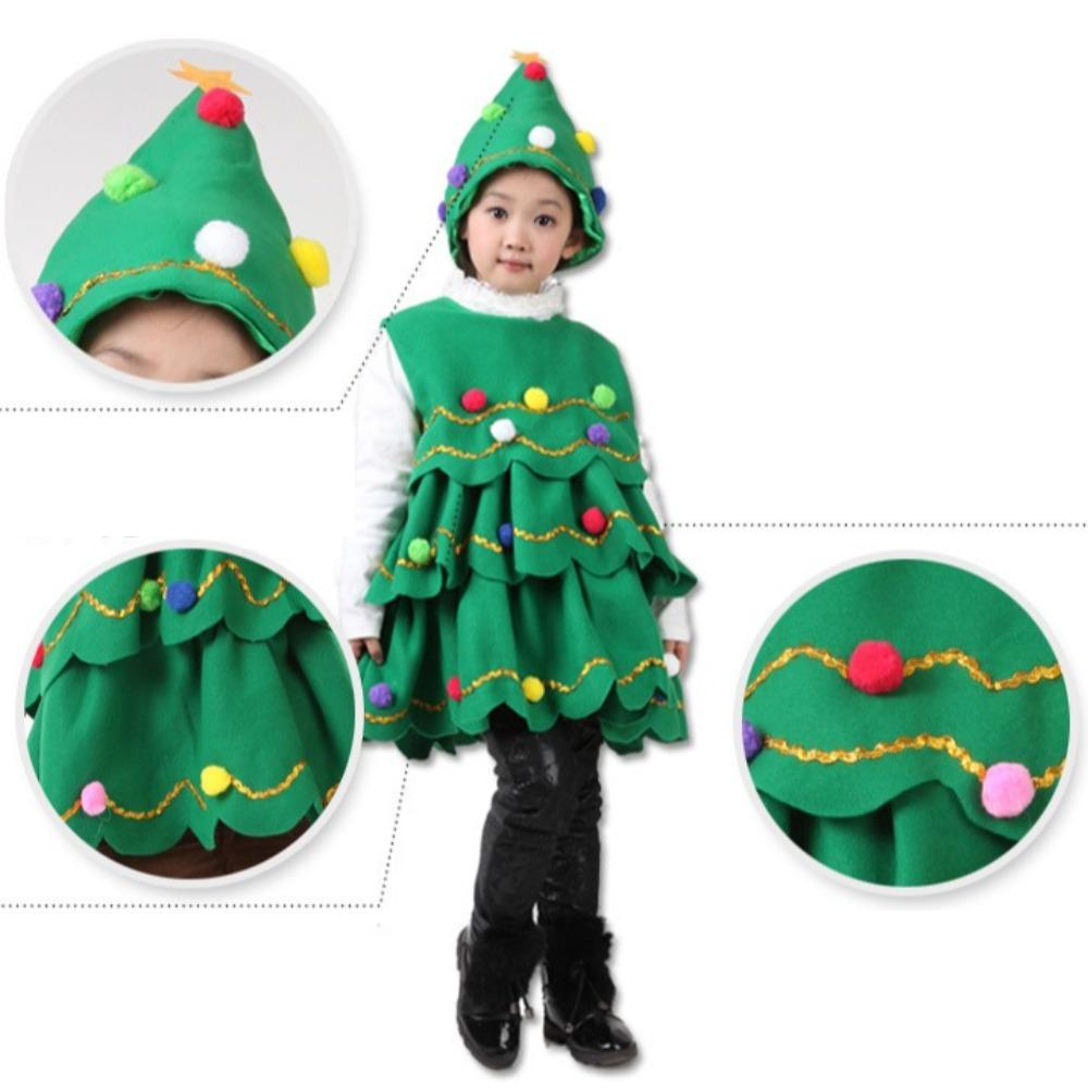 with Hat Christmas Tree Costume Decor Cosplay Performance Clothes Green Xmas Clothes  Kids Adults