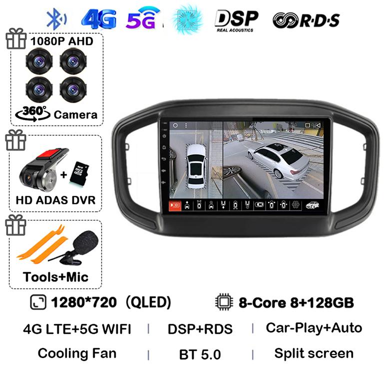 Android 14 Auto Carplay Car Radio For Fiat Strada 2020 2021 2022 2025 Multimedia Video Player GPS Stereo 360 Camera WIFI+4G QLED