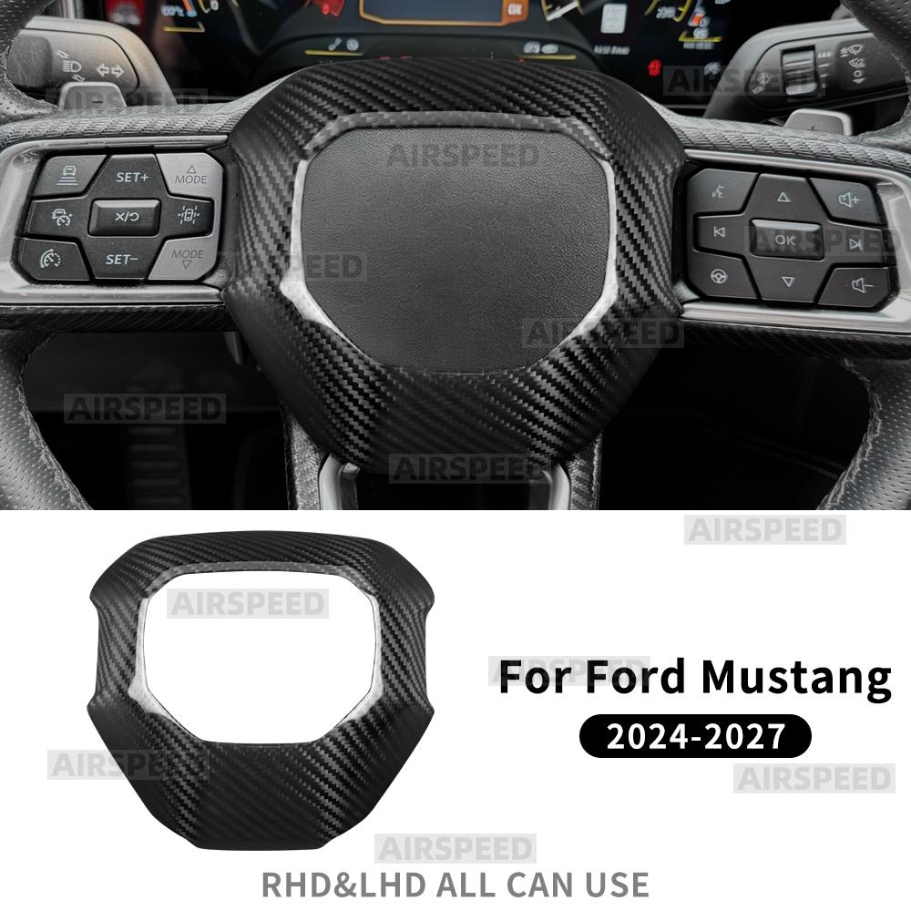Real Hard Carbon Fiber Sticker For Ford Mustang GT Dark Horse EcoBoost 2024 2025 2026 2027 LHD RHD Car Steering Wheel Frame