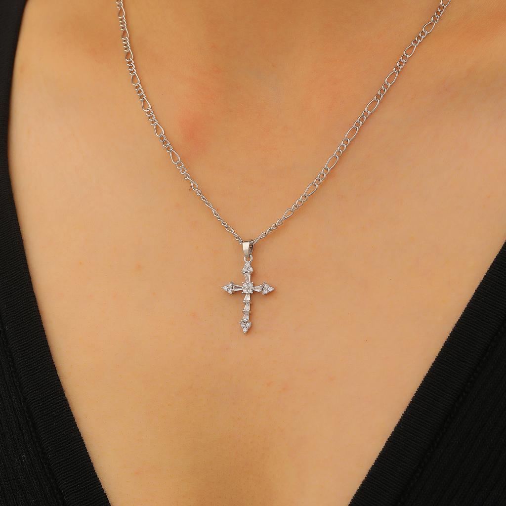 Shiny Cross Charm Crystal Pendant Necklaces for Women Men Fashion Silver Color Fine Chains Necklaces Birthday Gifts Jewelry