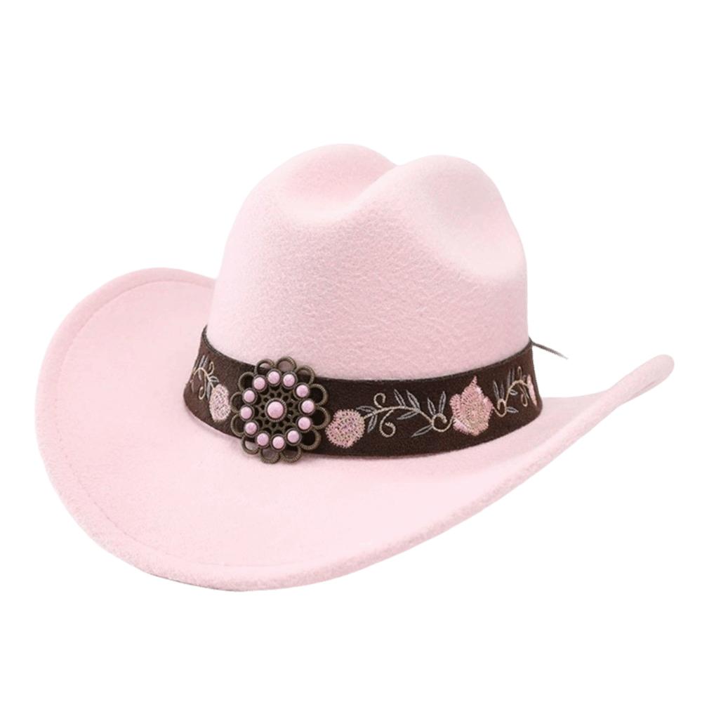 Weicher Fedora Hut mit Blumenstickerei Sonnenhut Vintage Filz Western Cowboyhut Reise Outdoor