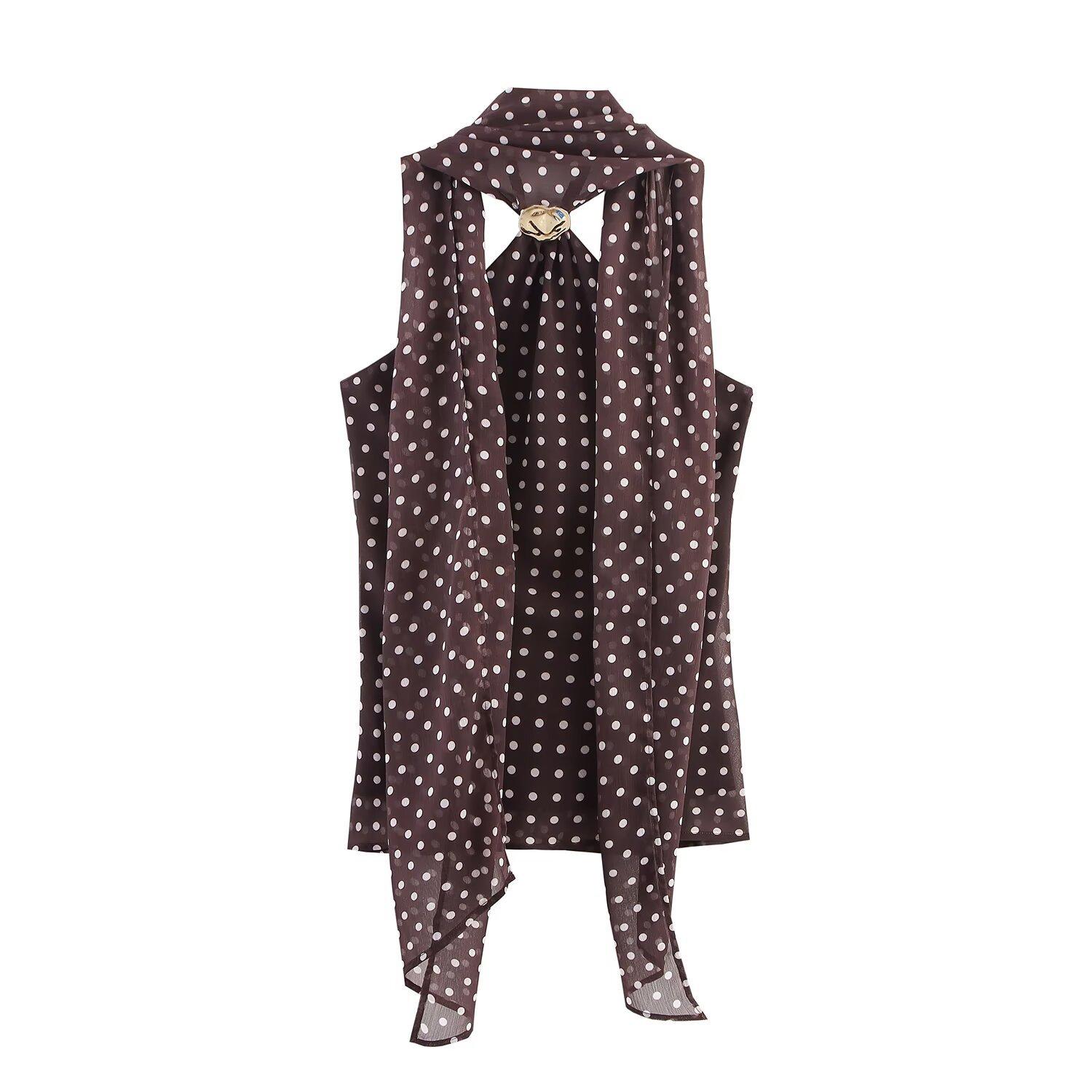 Women s INS Internet celebrity popular fashion temperament polka dot with material neck collar top S