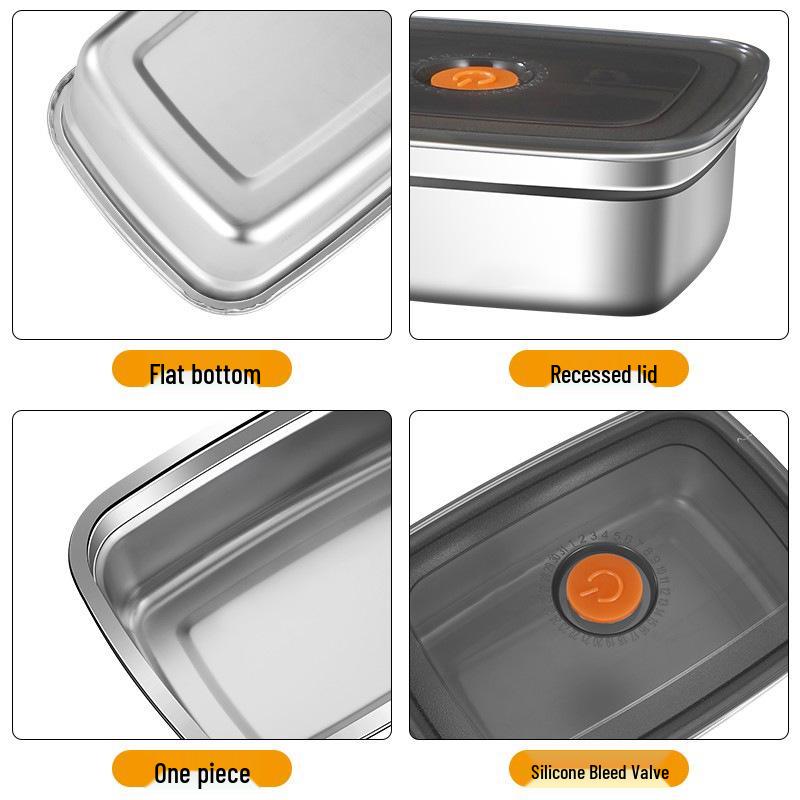 316 Stainless Steel Airtight Food Storage Lunch Box with Lid, Food Grade Square Bento Organizer