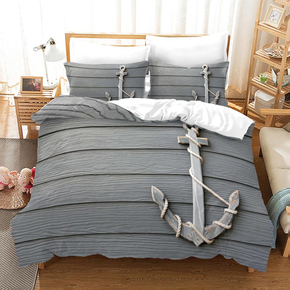 3D-Bettwäsche-Set für Einzel-/Doppelbett, Schiffsanker, für Jungenzimmer, Daunen-Bettbezug, 2/3-teilig, DE135 x 200, volle Größe, weiche Mikrofaser, Heimtextilien