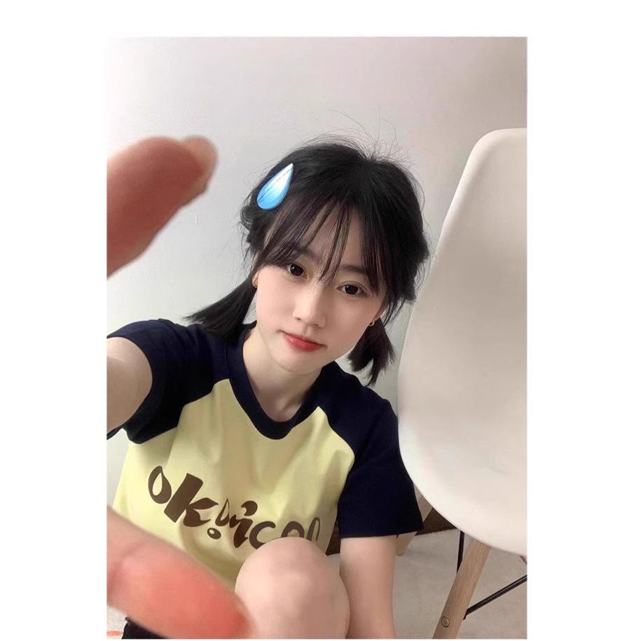 

Women s American Retro Colorblock Raglan Short Sleeve T-shirt, 2025 Summer Niche Design S жовтий