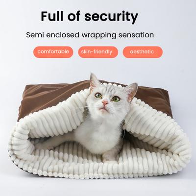 Cat Sleeping Bag with Spacious Pocket Velvet Lining Warm Comfortable Pet Cat Bed Kittens Ferret Winter Cave Bed