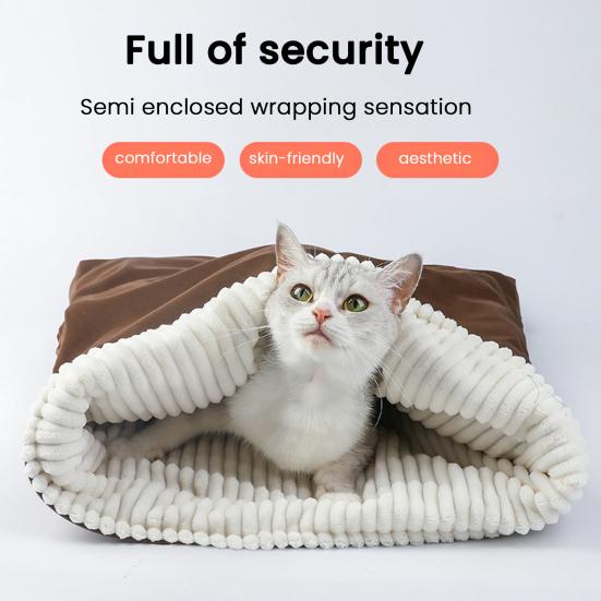 Kočičí spací pytel s prostornou kapsou Sametová podšívka Teplý Pohodlný Pelíšek pro domácí mazlíčky Kočky Koťata Fretka Zimní Jeskynní pelíšek