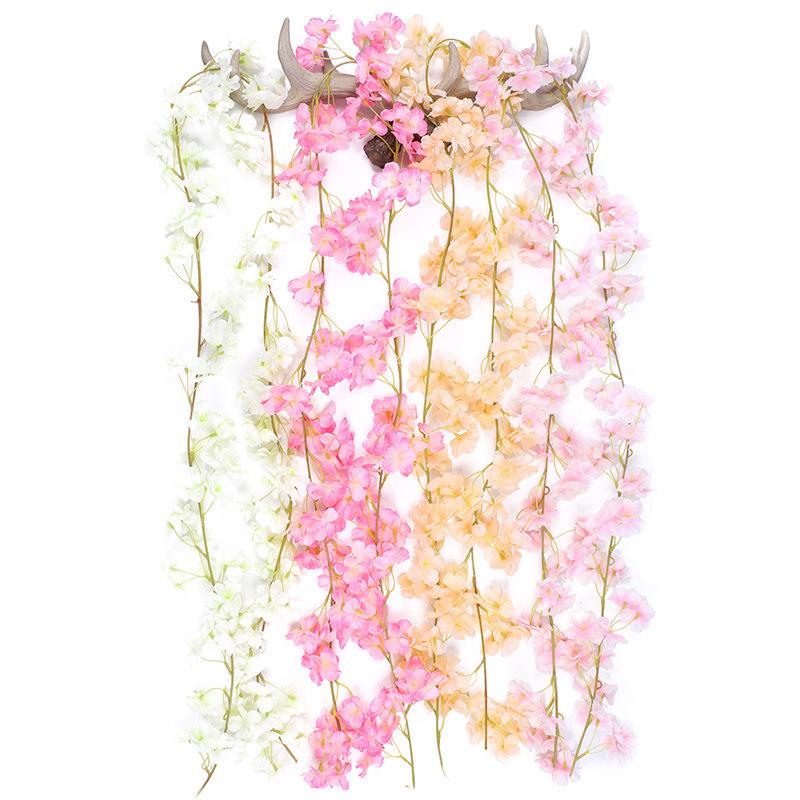 2Pcs Wedding Party Backdrop Diy Home Garden Decor 180Cm Artificial Cherry Blossom Garland Fake Flower Vine Wall Decoration