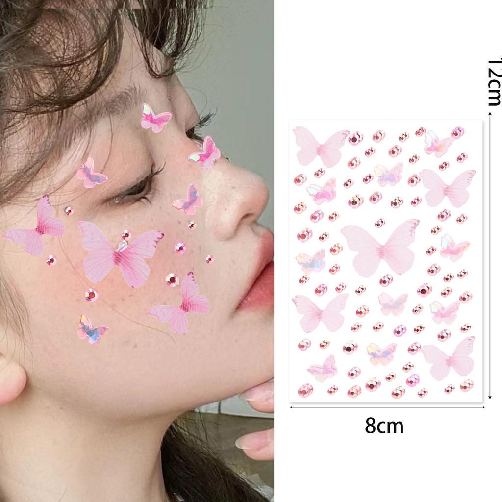 Butterfly Crystal Diamond Sticker Self Adhesive DIY Facial Temporary Tattoos Stickers for Stage Daily Makeup Decorate Supplies