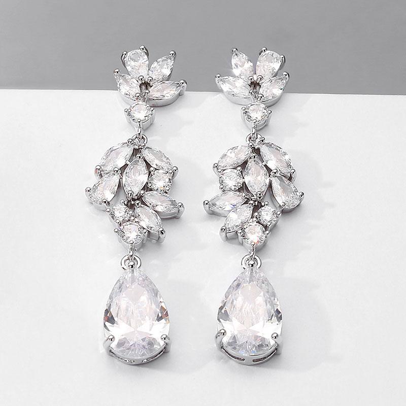 RAKOL EP5116 New Arrival Silver Plated Earrings Waterdrop Copper with Zircon Earrings for Women Flower Clear Water Drop Ear белого золота