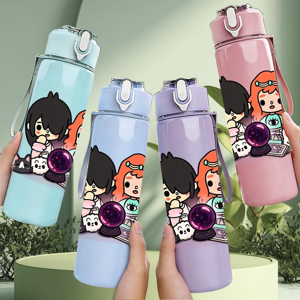 1PC Two Best Friends Girl Cartoon Print 750ml Color Plastic Sports Water Bottle Leakproof Flip Straw Lid Suitable for Sports Office Home Use
