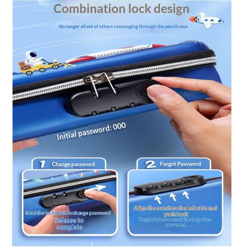 Large Capacity Pencil Case for Boys and Children with Combination Lock, Cartoon 3D Pencil Case