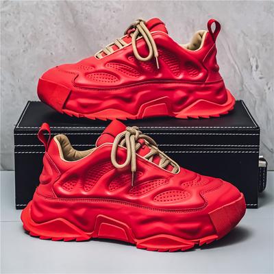 2024 New Men's Casual Red Personalized Lace Up Sports Shoes, Lightweight and Versatile, Height Increasing Men's Shoes
