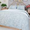 LILU Bedding Set 220x200 Cm - Satin Cotton, Blue, Plant Pattern