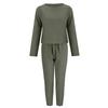 Women's Fashion Colour Casual Suit Loose Round Neck Top Long Pants Set