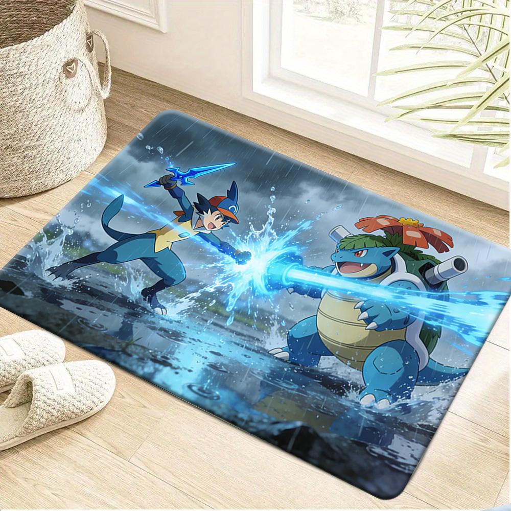 Cute Ice Type Eevee Creature Sleeping in Snowy Flower Field Print Doormat Non-Slip Absorbent Floor Mat for Indoor Entrance Home 40x60cm(15x23 in)