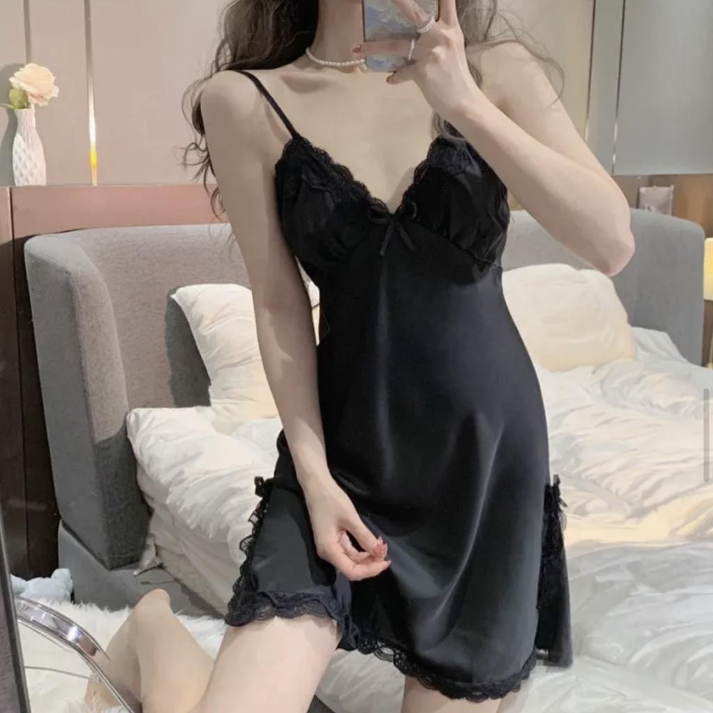 Pure Desire Suspender Koronkowa nocna sukienka damska Lato Seksowna lodowa jedwabna piżama Ins Nocna odzież Moda Solidna kokarda Ubrania Miękkie