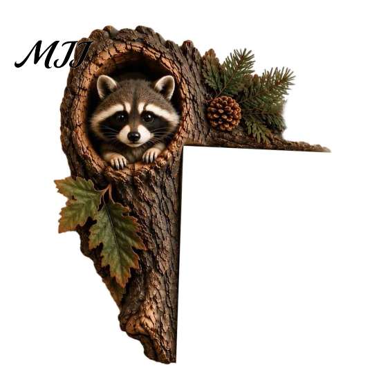 Christmas Classroom Decoration Woodland Chipmunk Door Topper, Resin Tree Hollow Corner Decor with Oak Festive Wooden Ornament Leaves, Cute Forest