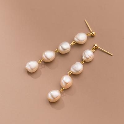 New Arrival Trendy Big Baroque Natural Freshwater Pearl 14K Gold Filled Female Long Tassels Stud Earrings  Anti Allergy