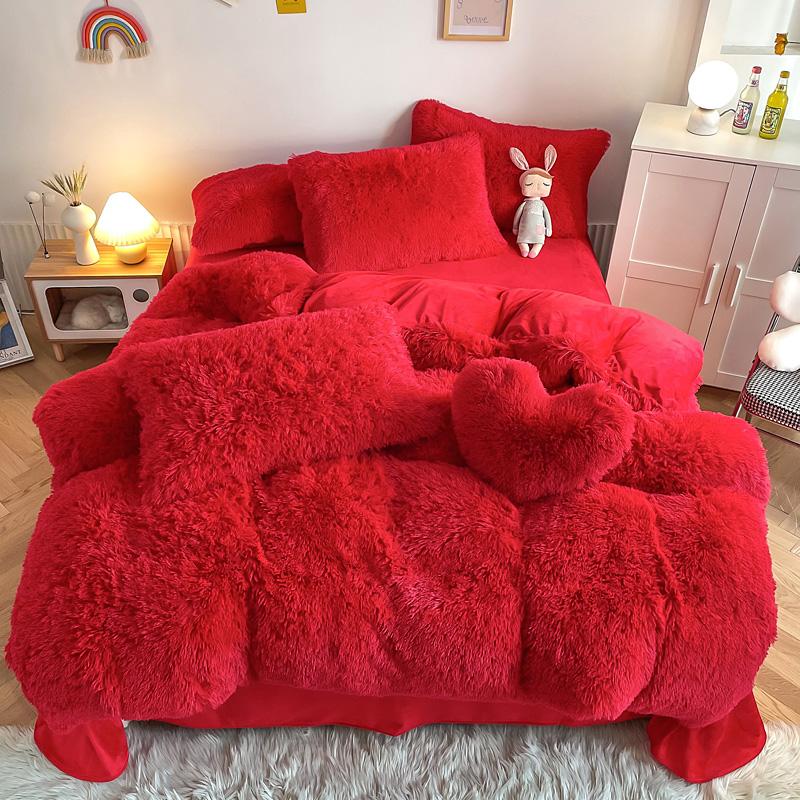 Comforter 3/4Pcs Warm Bedding Set Mink Velvet Shaggy Super Soft Coral Fleece Bed Sheet S
