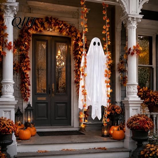 Ornamenti Stagionali Atmosferici Illuminati Appesi Oscillanti Fantasma Decorazione di Halloween con Telecomando, Grandi Figure in Tessuto Bianco Realistico Ornamento