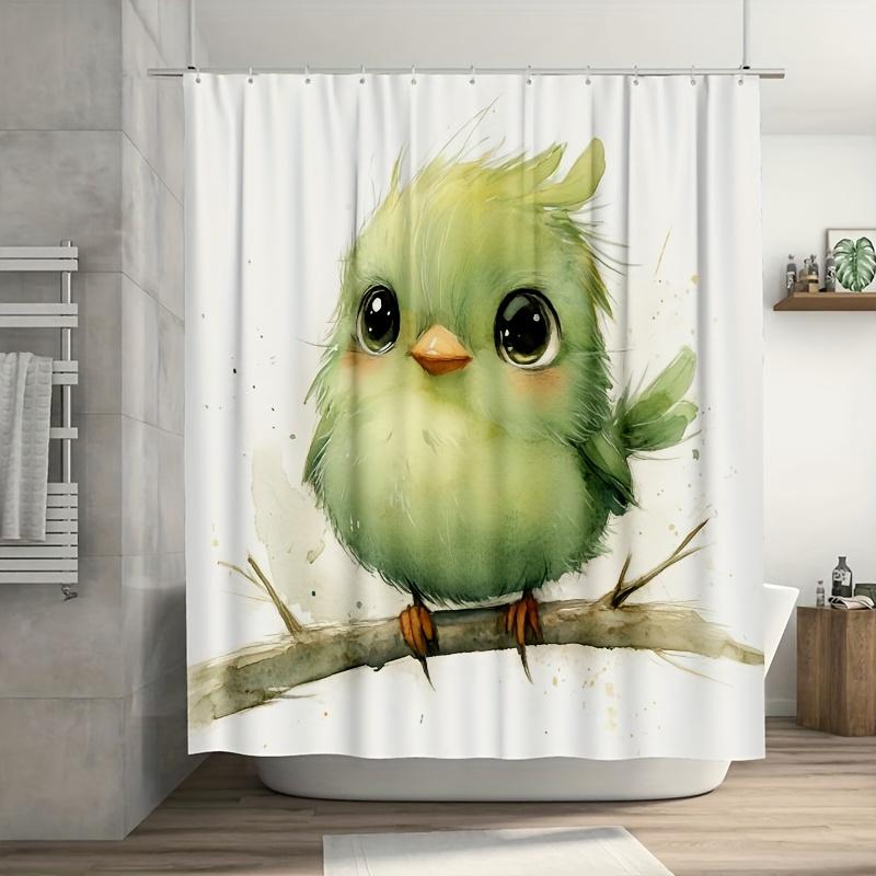 

Cute Green Bird Shower Curtain - 71x71 Inch, Watercolor Cartoon Design, 12 Hooks, Polyester, Perfect for Home & Summer Decor W90XH180cm