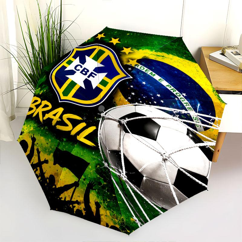 1 PC Automatic Folding Umbrella - Brazil National Football Team Pattern, Portable & Foldable Design with 8 Ribs, Christmas Birthday Gifts