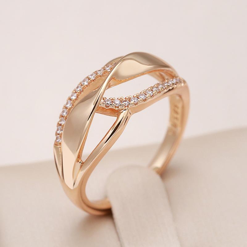 Trend  Rose Gold Color Wave Rings For Women Geometric Hollow Natural Zircon Ring Daily Easy Matching Fine Jewelry