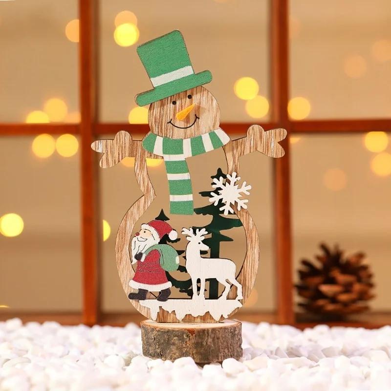 New Wooden Snowman Christmas Tree Desktop Ornaments Painted Hollow Wood Assembled Decorations Home Bar Xmas Table Decor Crafts
