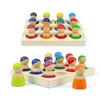 Montessori Sorting Board Puzzle Game Solid Wood Rainbow/Macaron Color Tray Villain Bead Color Cognition Matching Educational Toy