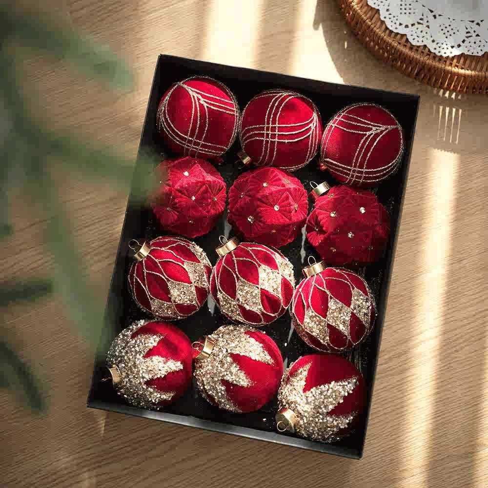 8cm Wine Red Flocked Christmas Ball Ornament for Tree Decoration