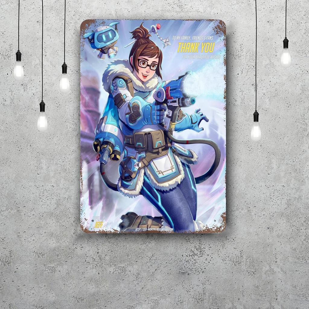 Mei Overwatch Vintage Metal Tin Signs Posters Decor Retro Metal Plaque Wall Art Decor for Garage Bar