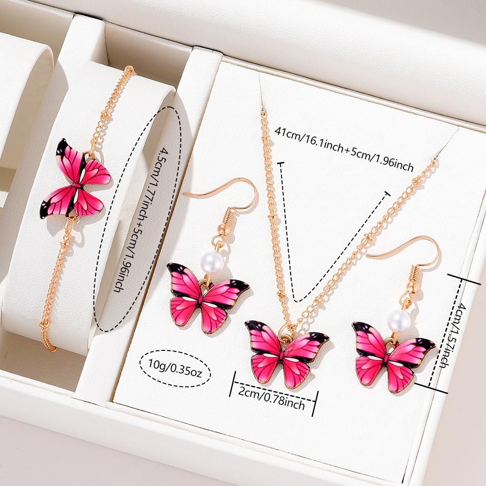4 Piece Set Women Rose Red Butterfly Zircon Necklace Bracelet Earring Set Fashionable Versatile High End Personalized Zircon