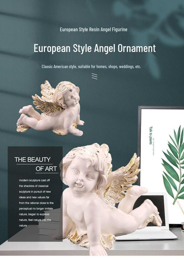 Retro Angel Wings Figurine - Cute Resin Ornament for Weddings & Birthdays
