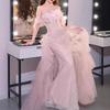 One-word shoulder evening dress 1011 new summer pink engagement dress high-end light luxury wedding toast dress bride