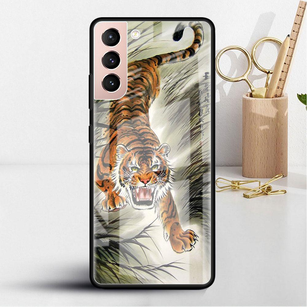 Glass Case For Samsung Galaxy S22 S20 FE S21 5G S10 S9 Plus Note 10 20 Lite Tempered Phone Cover Tiger Crane ART