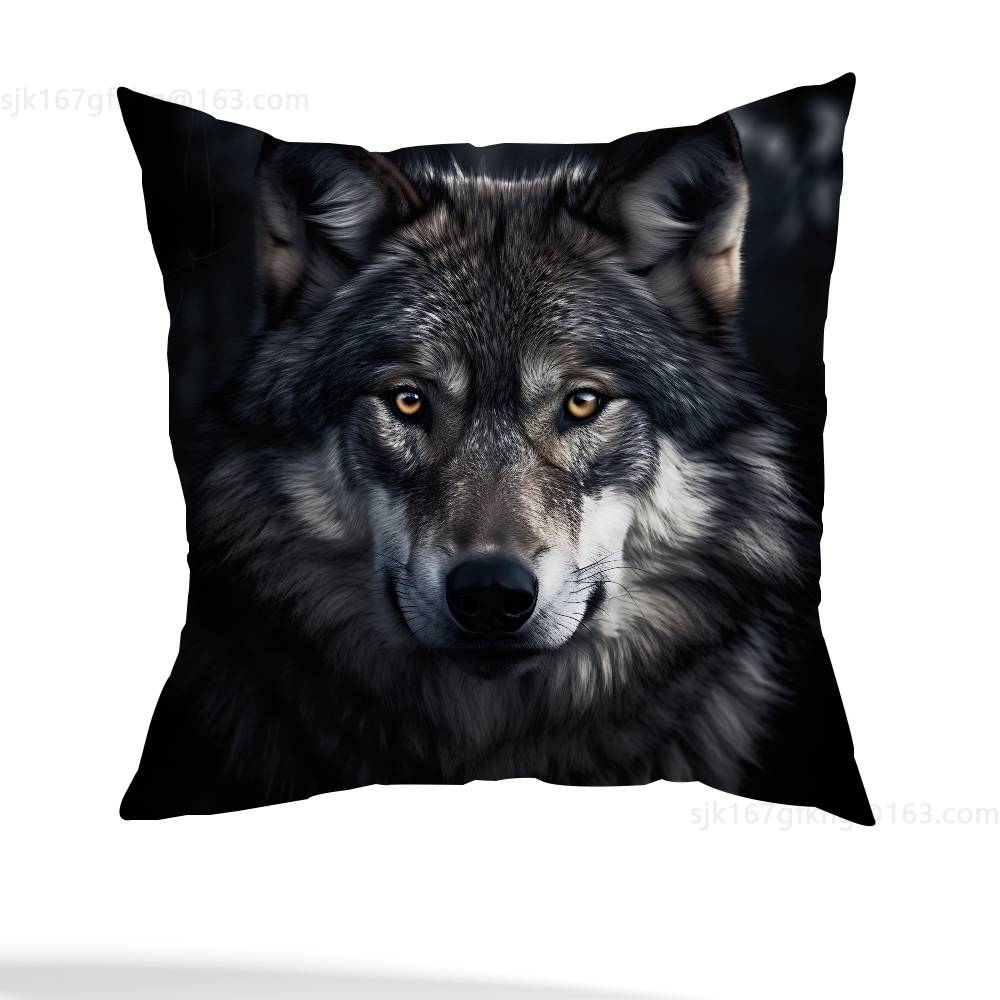 Wolf Pillow Case Square Double-Sided Printing Short Plush Sofa Cushion Cover Bedroom Bedside Pillow