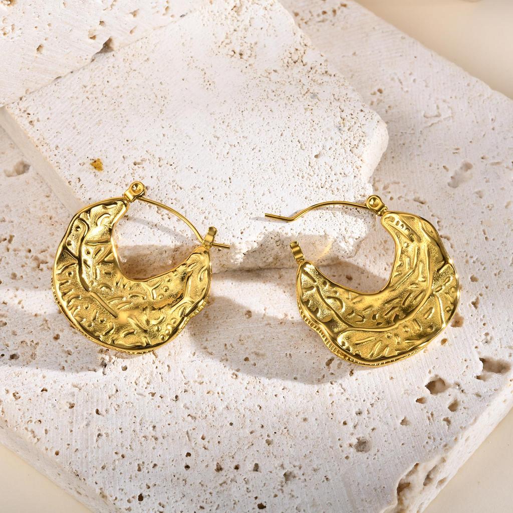 Vintage Metal Stainless Steel 18K Gold Color Earring Geometric Unusual Earrings for Women Statement Stereoscopic Stylish Jewelry