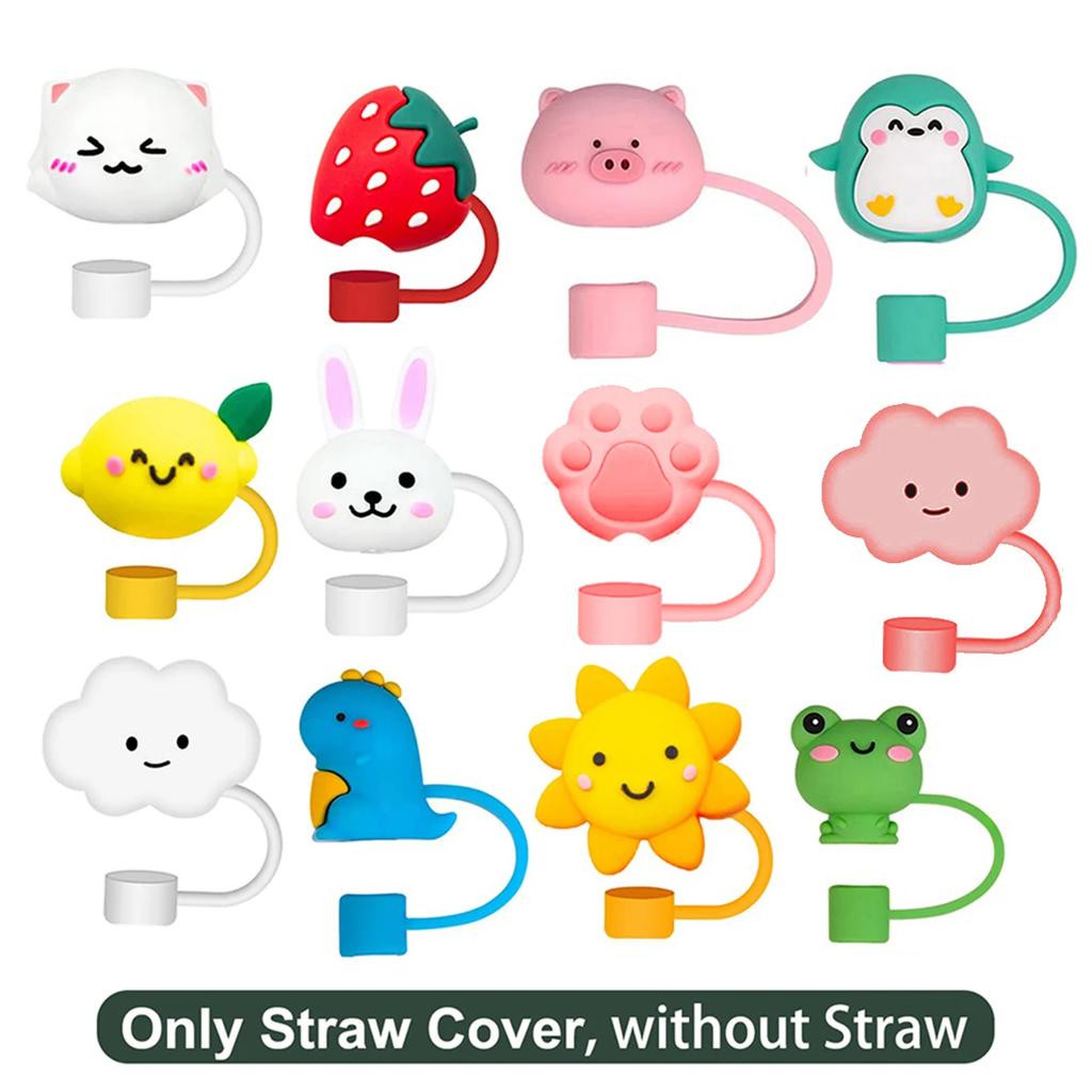 12Pcs Straw Covers Toppers for Cups Straw Accessories Silicone Straw Caps Reusable Straw Tips Protectors