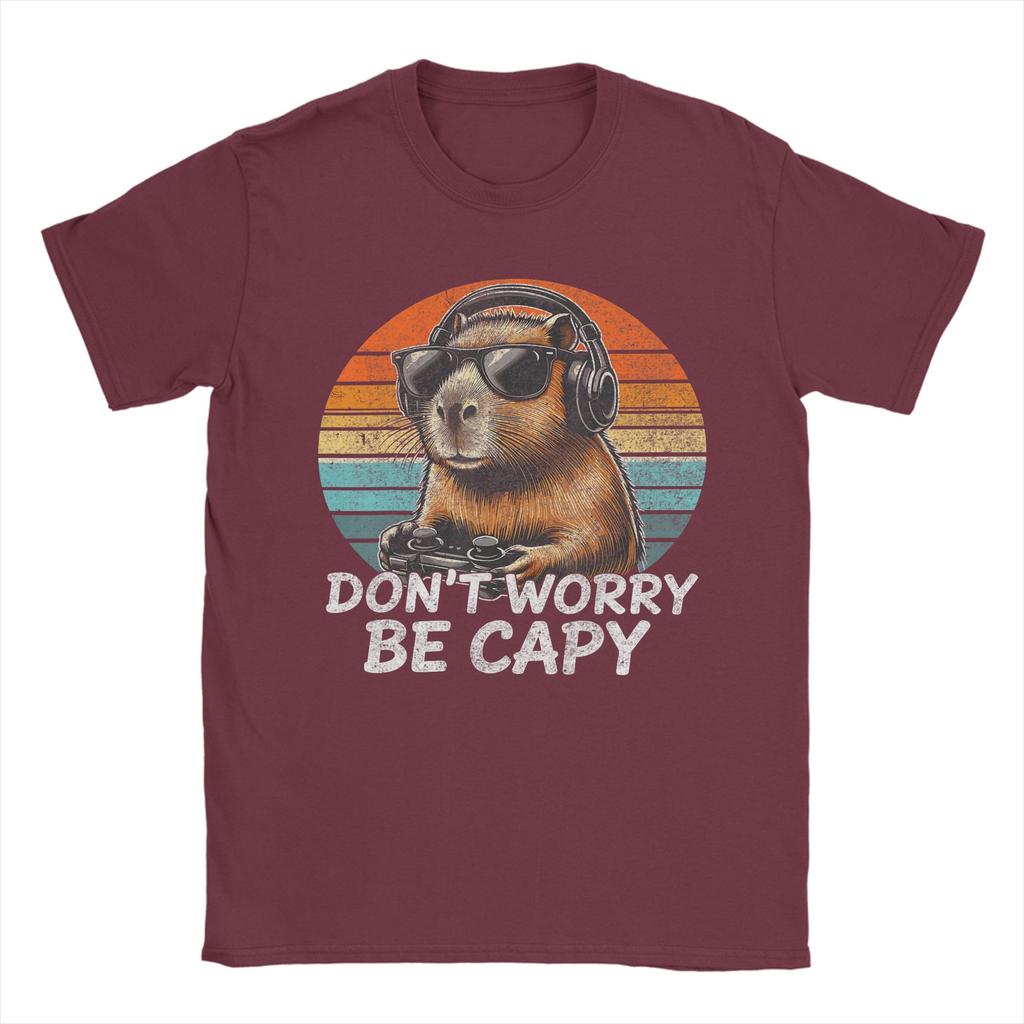 Dont Worry Be Capy Capybara Retro Gaming T Shirt Beach Cotton T Shirts For Couple Hippie Casual Tee Shirt ShortSleeve YK Tops