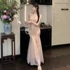 Pure Desire Wind Floral Mesh Suspender Dress Women's Summer Temperament Waist Seaside Vacation Hip Fish Tail Long Skirt