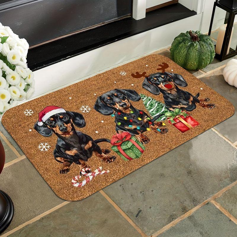 Christmas Dachshund Welcome Doormat Non Slip Floor Mat Xmas Sausage Dog For Entrance Kitchen Bedroom Holiday Home Decor