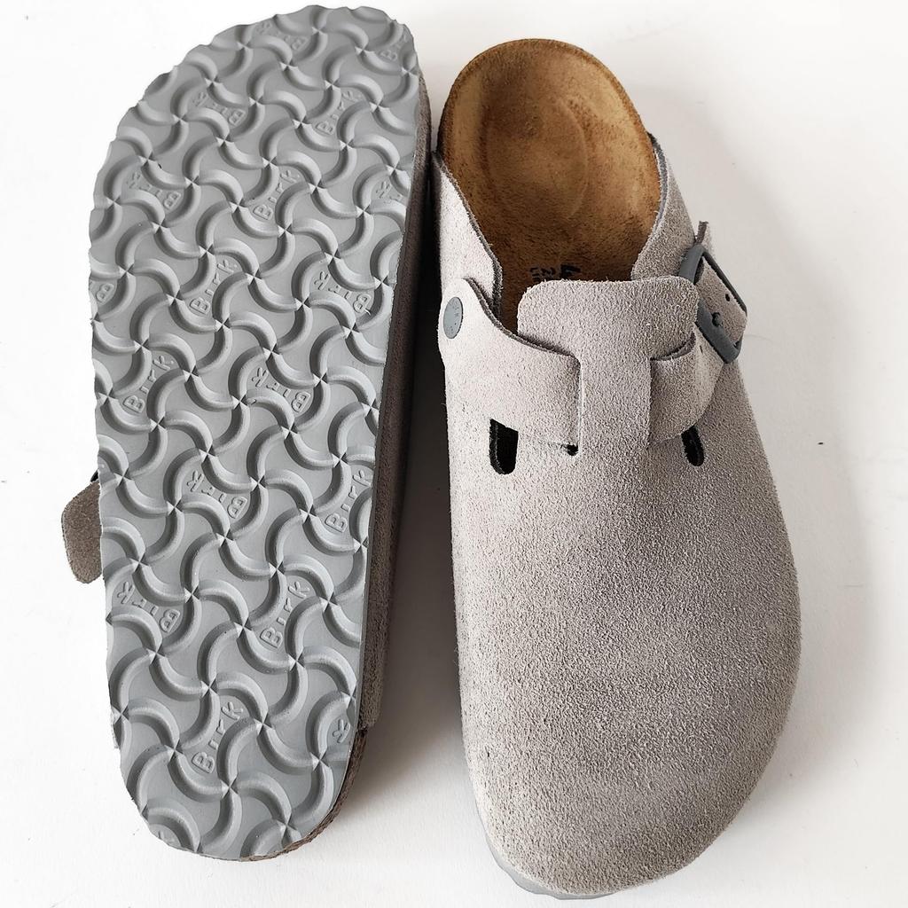 Birkenstock Boston Sandalen für Herren und Wildleder Schmal 1027751 Stone Coin Japanischer Schuh Damen, Leder, Passform, (Steinerne Münze, Größen, Erwachsene, Numerisch, 24.0 cm)